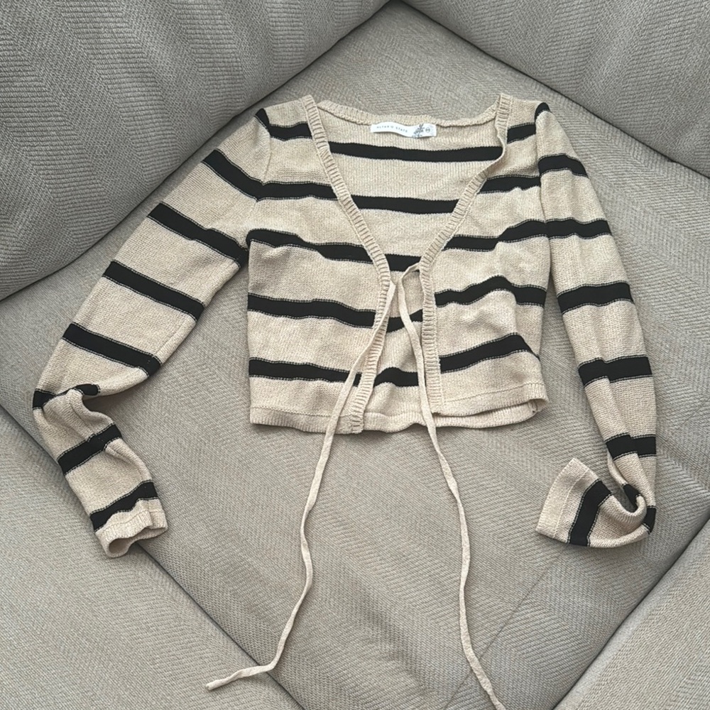 Altar’d State Emery Tie Striped Beige and Black Cardigan